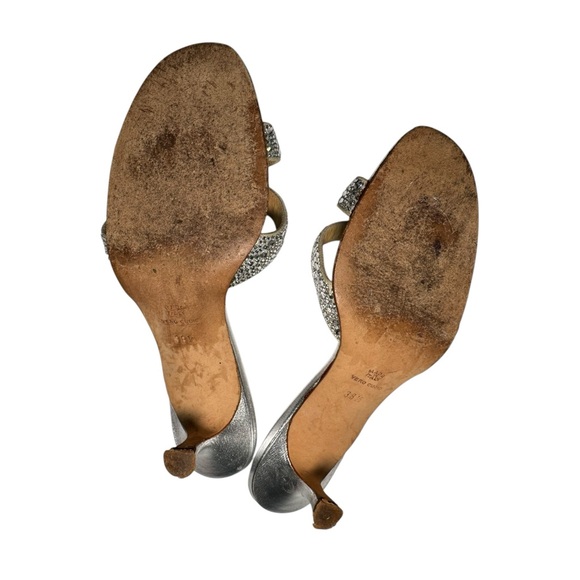 Leggiadro Rhinestone silver Mules Kitten Heel Sandals Leather Sz 38.5 us 8 - Picture 15 of 16